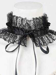 1 PC Romantic Gothic Lace Choker – Ruffled Collar With Adjustable Ribbon Tie | Perfect For Lingerie, Evening Dresses & Photoshoots | Instant Elegance Booster - Black - View 3