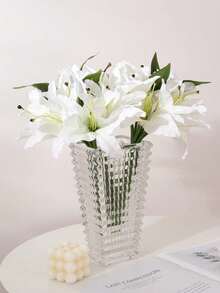 1 buchet Buchet de flori de crin artificiale de înaltă calitate, piesă centrală de nuntă de lux, decor pentru sufragerie și masă, aranjament floral artificial ușor