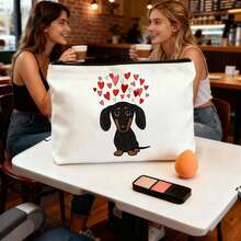 腊肠犬图案布艺化妆包 - 女士旅行洗漱化妆包 - 送给腊肠犬爱好者的礼物 - 情人节主题腊肠犬妈妈礼物，DIY手工，串珠收纳，串珠和珠宝制作