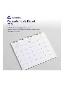 Calendario de Pared 2026 con Espiral (Tamaño A3 28 * 37.3 cm). Ideal para Oficina y Hogar/(Contiene 18 meses). Bluelander - Blanco - Ver 1
