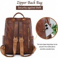 女士大容量PU背包 - 咖啡棕 - 查看 3