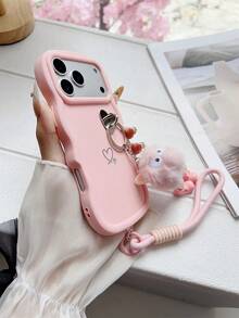 1pc Cute Heart-Shaped Pink Macaron Design DIY Mobile Phone Case With Phone Lanyard, Latest Hot-Selling 2025 Cell Phone Case Compatible With Samsung Galaxy S25, S24, S24 Plus/S24+, S24 Ultra, S24 FE, S20, S21, S22, S23 And Compatible With IPhone 11/11 Pro/11 Pro Max/12/12 Pro/12 Pro Max/13/13 Pro/13 Pro Max/14 - Pink - View 3