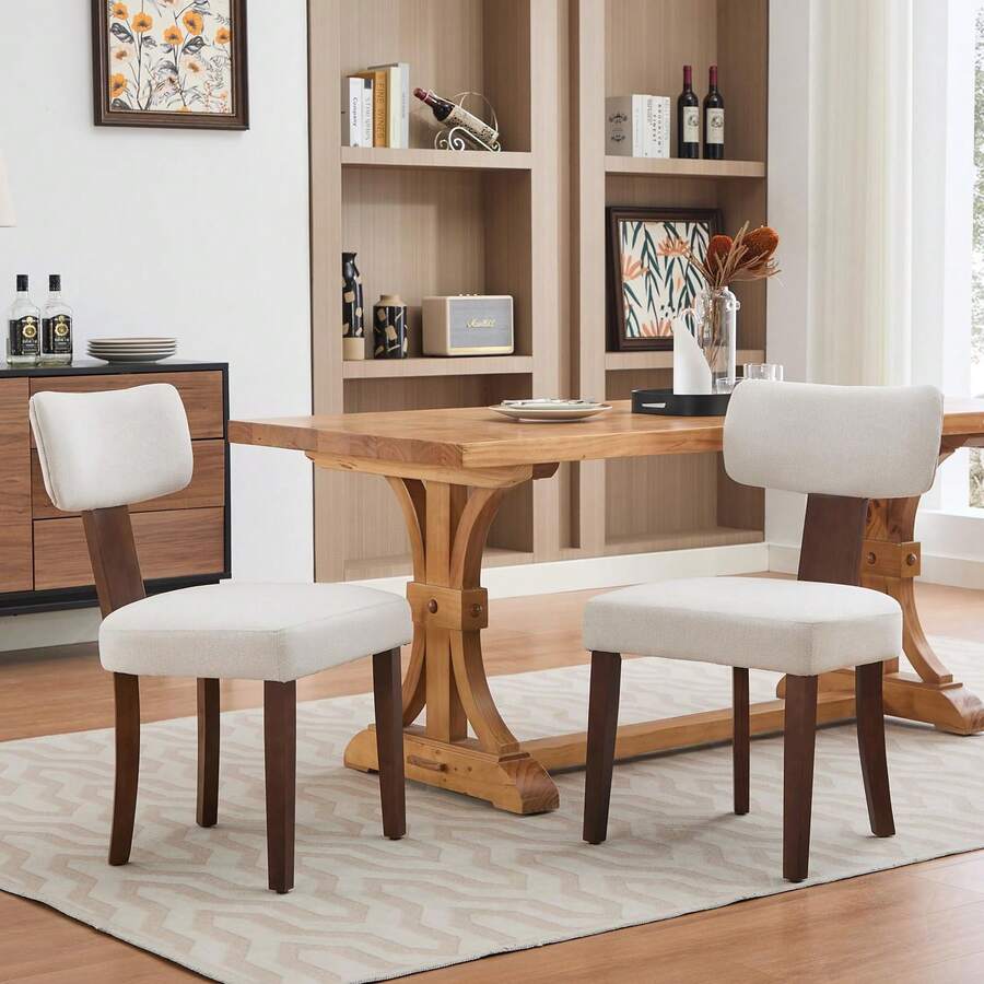 Juego de 2 sillas de comedor modernas tapizadas en tela con estructura de madera noble, capacidad de peso de 120 kg, cuero de fácil limpieza, respaldo curvo ergonómico para comedor, cocina, hogar y oficina. - Blanco - Ver 1