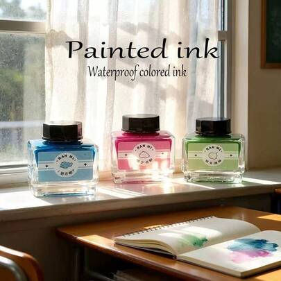 1 Bottle 15ml Waterproof Macaron Colored Glitter Ink - Painting Ink - Suitable For Adult Use With Fountain Pen, Glass Pen, Dip Pen, Brush Pen For Writing And Painting