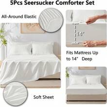 Queen Comforter Set White Seersucker 7 Pieces Bed In A Bag Queen Comforter Set With Sheets Luxury Soft Bedding Set With Down Alternative Comforter Sheets Pillowcases And Shams For All Seasons - 白色+雙床 - View 5