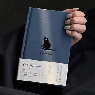 1 pieza Cuaderno grueso con tema de gato 2026, planificador diario minimalista de dibujos animados