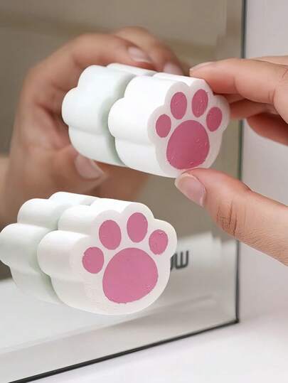 2/4块猫爪清洁海绵，EVA泡沫擦洗器，可去除污渍、水渍和污垢，适用于镜子、玻璃、浴室和马桶表面，可爱的猫爪设计，浴室清洁工具，耐用海绵，趣味设计，可用于洗碗，厨房必备，清洁用品，浴室配件，浴室，清洁，情人节