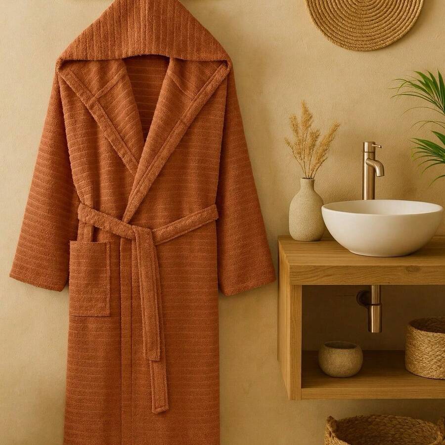 100% Cotton Bathrobe – Ultra-Soft & Absorbent Terry Fabric, Available In S/M, L/XL & 2XL – Comfortable, Durable & Lightweight – Made In Turkey - Orange - View 1