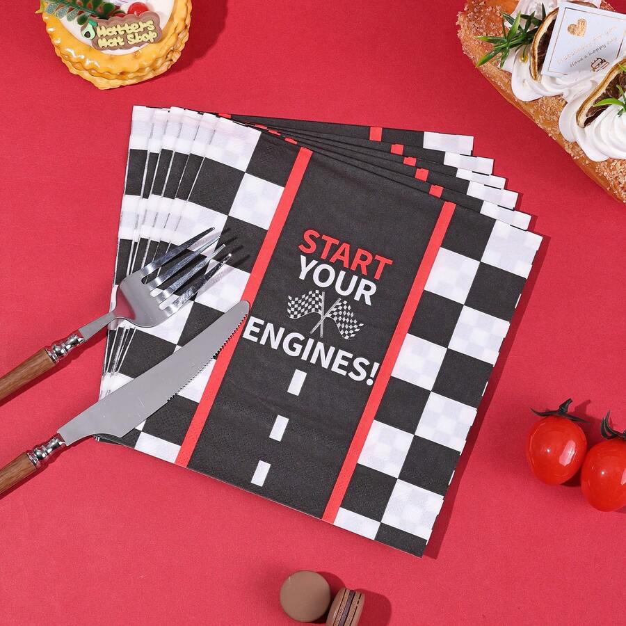 20/40/60 chiếc, Khăn ăn trưa hình cờ caro đua Fun Express - Hoàn hảo cho tiệc sinh nhật trẻ em, lễ kỷ niệm và sự kiện đặc biệt theo chủ đề xe đua, Khăn ăn dùng một lần màu đen | Thiết kế "Khởi động động cơ" cho tiệc sinh nhật theo chủ đề xe đua dành cho bé trai, vật dụng tụ họp những người đam mê xe hơi - Nhiều màu/B - Xem 1