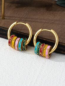 1 Pair Colorful Enamel Hoop Earrings, Vintage Elegant Detachable Multipurpose Earrings For Women, Great For Daily Wear, Mother's Day, Valentine's Day Gift - Colorful - View 5