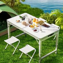 White Folding Table,Lightweight Portable Compact Metal Camp Table,Adjustable Height With Carrying Handle Suitable For Camping, Tailgating, Grilling, Hunting, Outdoor Dining And Fishing,Gift For Boyfriend,Husband And Parents. - White - View 2