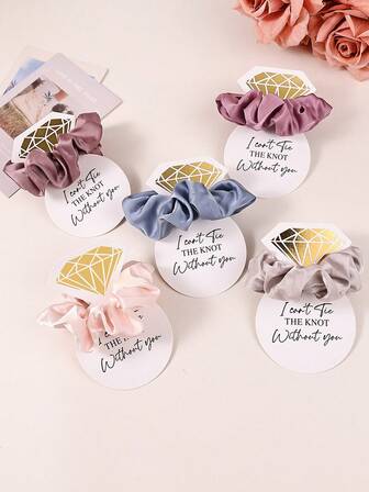 5pcs/Set Solid Color Elastic Hair Ties For Bridesmaids, With Diamond Card, Simple & Elegant, Suitable For Wedding Party, Women Hair Accessories, Wedding Supplies, Gift ,Scrunchies ,Scrunchy Hair Ties