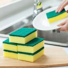 2/6/10pcs Yellow-Green Kitchen Cleaning Sponges, Scratch-Resistant Dish Sponges, Suitable For Hotel/Restaurant/Commercial, Kitchen Cleaning Sponges, Dish Cloths, Pot Scrubbers - Yellow - View 2