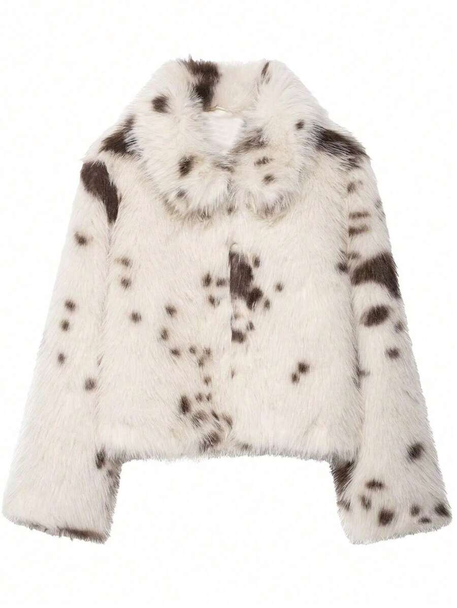 DEEKA Nouvelle veste pour femmes style automne/hiver, style européen et américain, mode minimaliste avec imprimé animal en fausse fourrure - Imprimé animalier - Voir 1
