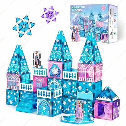 48pcs Princess & Prince Frozen Series Magnetic Window Tiles, Children's Puzzle Toys Magnetic Building Blocks Track Castle Frozen Magnetic Tiles, Suitable For Birthday, Christmas, Halloween Gifts