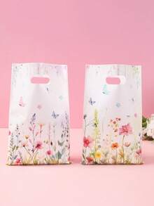 10/25/50个装花卉蝴蝶图案礼品袋，彩色野花手提袋，礼品包装袋，生日派对回礼袋，春季主题装饰，婚礼生日装饰，宾客礼品，婴儿派对装饰，春季装饰，节日派对用品，礼品袋套装 - 花朵蝴蝶 - 查看 10