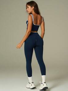 UONNOU 1 Piece, Women's Sportswear, Tank Top, Casual Wear, Shapewear, Large Round Neck, Contrasting Bust Line, White Trim, No Cups, Cropped Sports Top, Seamless Knit Fabric, Soft And Comfortable, Suitable For Sports, Outdoor Activities, Yoga, Gym