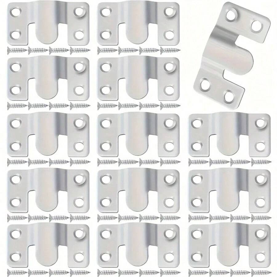 4/8pcs Interlocking Picture Hanging Brackets, Stainless Steel Z-Fold Clips With 16pcs/32pcs Screws - Heavy-Duty Wall Mounts For Large Framed Art, Furniture Connectors, Sofa & Headboard Supports, Picture Hanging Solution|Interlocking Design|Durable Metal Clips, Picture Hanging Hardware - Multicolor - View 1