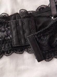 Plus Size Black Lace Seductive Bow Decor Half Cup Underwire Bra, Lingerie - Black - View 5