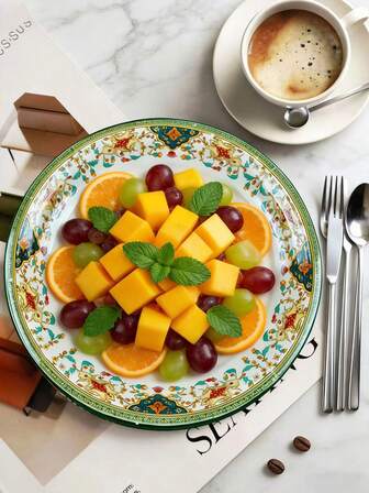 1pc Multicolor Enamel Plate, Salad Plate, Flat Plate, Shallow Plate, Cold Dish Plate, Western-Style Steak Plate, High-Quality Dessert Plate, Enamel Tableware, Home Use Tray, Enamel Shallow Tea Plate, Snack Plate, Barbecue Chicken Plate, Enamel Fruit Nuts Plate, Thick Enamel Plate, Tea Water Plate, Dry Fruit Plate, Tray, Round Home Use Vegetable Plate, Roasted Meat Skewer Plate