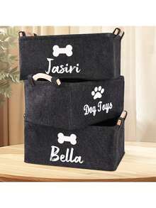 Customized Pet Toy Storage Basket - Foldable Multipurpose Organizer Box, Personalized Dog Toy And Clothing Storage Container. Thick Removable And Washable Lining, Wooden Handle. Essential Pet Storage. - Multicolor - View 5