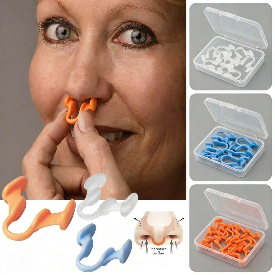 8个装硅胶鼻夹，鼻腔扩张器，呼吸辅助器具，减少打鼾。适合日常佩戴和夜间使用。是送给父母和祖父母的理想选择，也是馈赠亲朋好友的绝佳礼物。配有收纳盒，方便存放。 - 彩色 - 查看 1