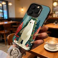 Funda de Teléfono Diseño de Oso Polar Blanco Árbol de Navidad Bosque Invernal Para iPhone 14 15 Pro Max  Galaxy S23 S24 Plus Adecuada para Todas las Estaciones Opción de Regalo Ideal - Negro - Ver 7