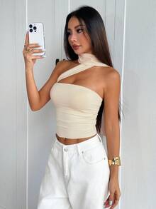 Áo croptop quây bằng vải dệt kim mùa xuân/hè dành cho nữ, có dây đeo điều chỉnh được, phù hợp cho tiệc trà chiều, dạo phố, kỳ nghỉ, mặc nhiều lớp, dự tiệc, hẹn hò, đi biển, lễ tốt nghiệp, ngày lễ, sinh nhật, du lịch nghỉ dưỡng, du lịch thành phố, trang phục dự tiệc. - Màu be - Xem 5