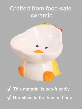 1pc Cute Duck Shaped Ceramic Raised Pet Bowl, Anti-Spill Tilted Design For Cats And Dogs