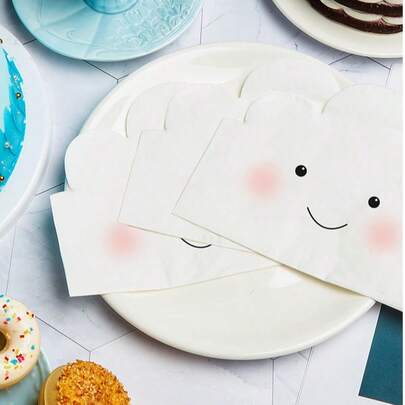 20/40/60 piezas Servilletas de papel con diseño de cara sonriente decorativa de 2 capas para cumpleaños, revelación de género y decoraciones de fiesta, decoraciones de fiesta de cumpleaños