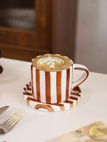 一套北欧条纹咖啡杯碟，简约办公拿铁陶瓷杯，家用马克杯碟