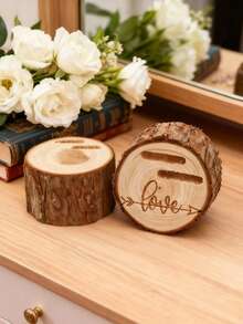 1PC 4-Style Optional Engraved Solid Wood Ring Box - Multi-Slot With Love & Forever Love Prints, Vintage Rustic Dark Wood Finish, Soft Fabric Lining, Wedding Engagement Proposal Ring Bearer Box, Gift For Couples