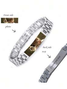 Personalized Men's Carved Eye Bracelet, Customized Eye Photo Bracelet, Laser Engraved Couple's Eye Photo Bracelet Jewelry, Gift For Boyfriend Eye Bracelet, 10mm/15mm Laser Engraved Couple's Watch Strap Bracelet - Color Customization - View 18