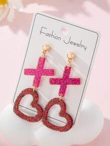 1 Pair Acrylic Shiny X O Heart Design Fashion Jewelry Earrings For Women, Perfect Gift For Valentine's Day Party - Multicolor - View 3