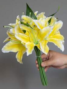 1 buchet Buchet de flori de crin artificiale de înaltă calitate, piesă centrală de nuntă de lux, decor pentru sufragerie și masă, aranjament floral artificial ușor