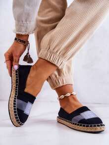 Women's Comfortable And Fashionable Slip-On Textile Espadrilles With Jute Platform Big Star JJ274963 Black White Blue - Black - View 1