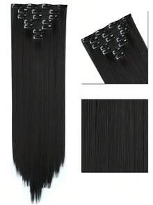 16 Clips 7Pcs/Set Hair Extensions Long Straight Hairstyle Synthetic Blonde Black Hairpieces Heat Resistant False Hair Daily Use For Women - Multicolor - View 15