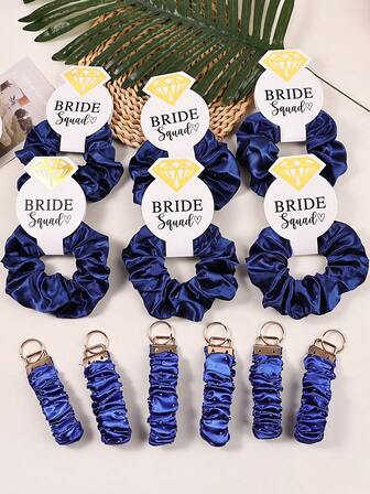 12pcs/Set Elegant Satin Scrunchies & Bracelet Keychain Set, Rhinestone Decor, Cute & Sweet Pink Hair Accessories, Suitable For Weddings, Parties, Gatherings, Gifts For Friends