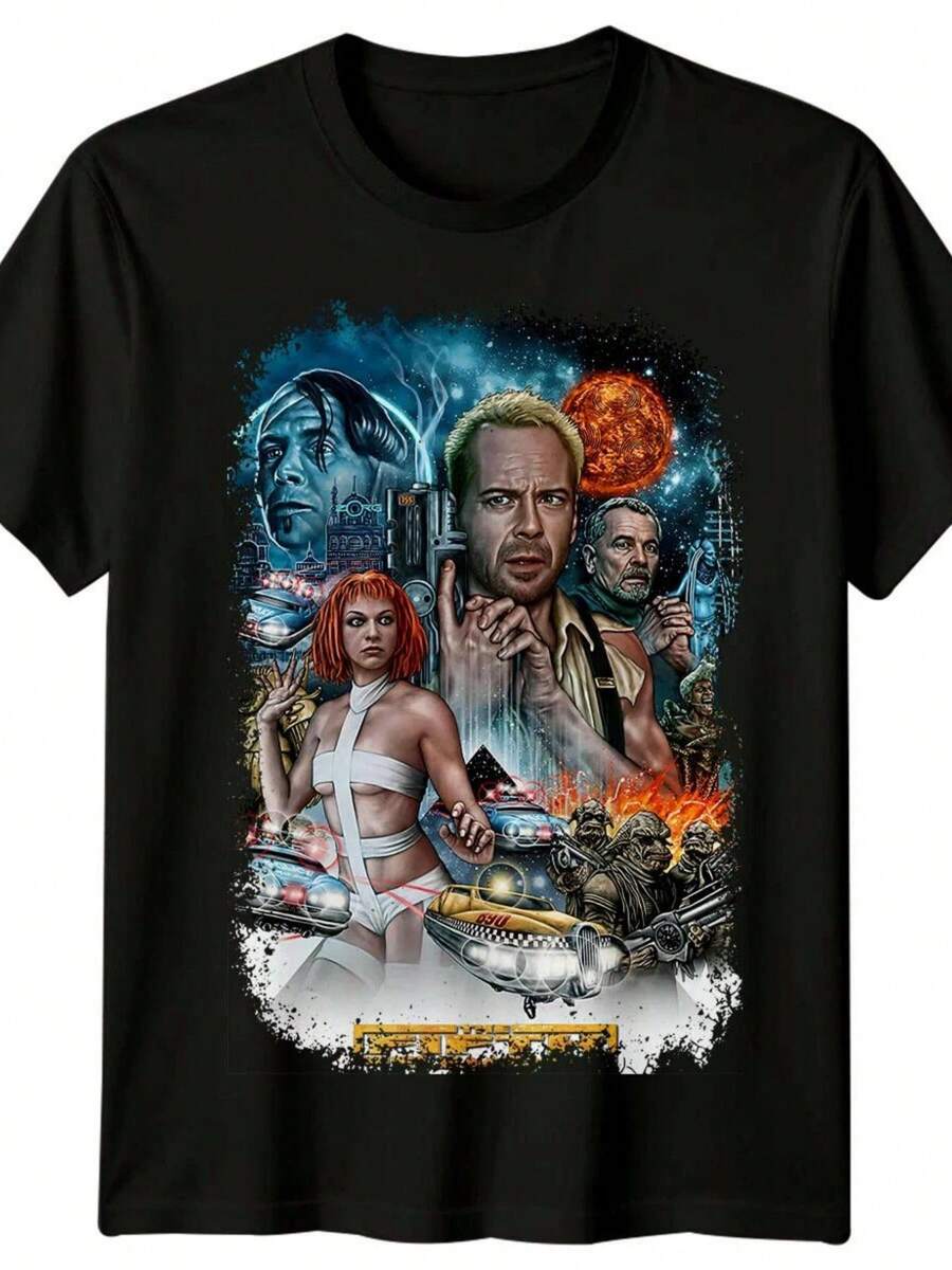The Fifth Element 1997 Movie Poster Inspired T-Shirt Retro 90s Tee Unisex - Black - View 1