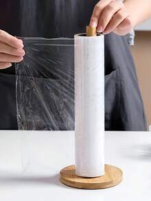 现代木质纸巾架 - 节省空间的厨房和浴室收纳架，带木质支架，简约设计，适用于厨房用纸和普通纸巾 - 彩色 - 查看 3