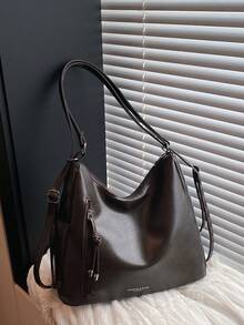 New Fashion Large Capacity Tote Bag, Korean Style Shoulder Bag, Casual Commuter Backpack - Coffee - View 7