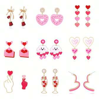 1 Pair Romantic Alloy Earrings With Heart Design, Multi-Element Valentine's Day Earrings