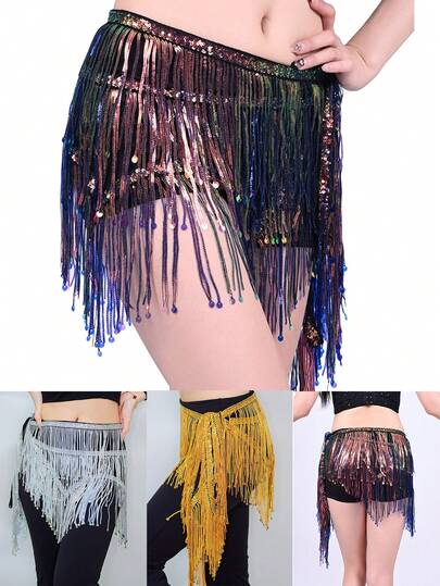 Belly Dance Waist Chain Hip Scarf Beginner Sequin Tassel Oriental Dance Waist Scarf Dance Performance Belt
