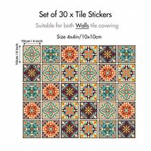 30片装 4x4英寸 墨西哥瓷砖贴纸 装饰瓷砖墙贴 瓷砖贴纸 可撕贴墙贴
