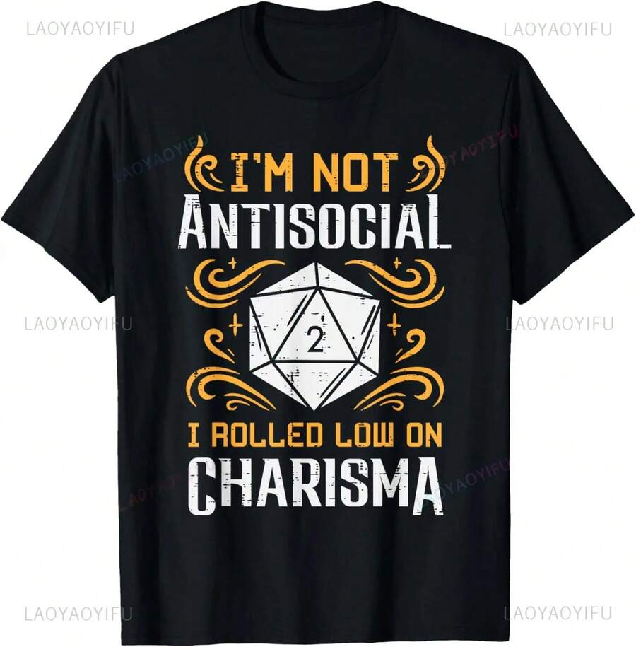 Not Low Charisma Funny RPG Gamer-Shirt Comfort Breathe Casual Fashion Loose Tshirt Harajuku Hop Tees - Black - View 1