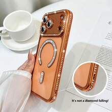 1 PC Orange 2025 Premium Sparkling Rhinestone Phone Case Compatible With IPhone 17 AIR 16 15 14 13 12 11 Pro Max Plus Magnetic Clear Lens Protection - Orange - View 6