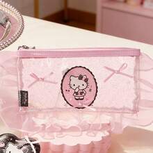 Miniso Hello Kitty闪亮派对系列化妆品收纳包，透明闪光材质，蕾丝边饰+蝴蝶结装饰，Kitty刺绣Logo，化妆工具收纳及日常旅行携带包（1个） - 粉色 - 查看 3