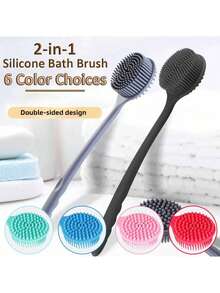 1PC The Long -Handed Silicone Bathing Brush In Line With Ergonomics -Soft, Non -Irritating Bristles, Deep Cleaning And Mild Massage, Sterile, Easy To Clean, Enhanced Soap Or Gel Produce Foam, Suitable For All Skin Types Of Durability