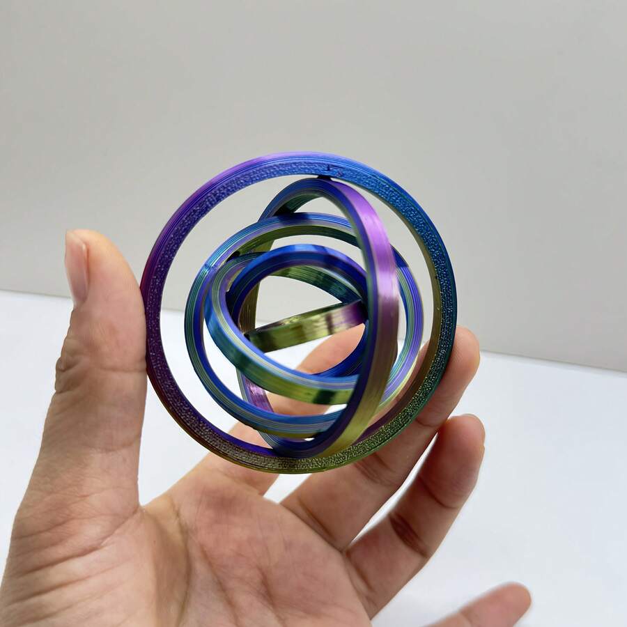 3D Printed Rotating Fidget Ring - PLA Plastic, Multi-Color (Pink/Yellow/Green/Blue/Purple) Fidget Toy Similar To Finger Spinner, Suitable For Adults And 14+ Years Old, Portable Compact Desktop Accessory, Durable Finger Stress Relief Tool