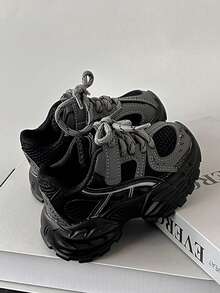 儿童时尚休闲运动鞋一双，软底防滑透气网面运动鞋，男女童均适用，春秋季款 - 黑色 - 查看 4